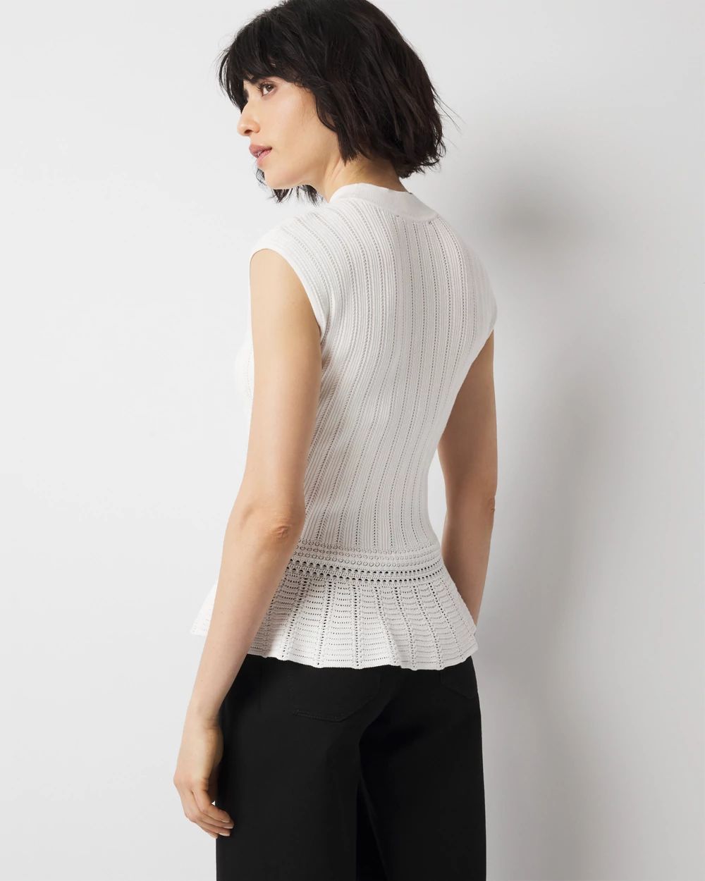 POL Lace and Swissdot Mock Neck Peplum Hem Blouse Top